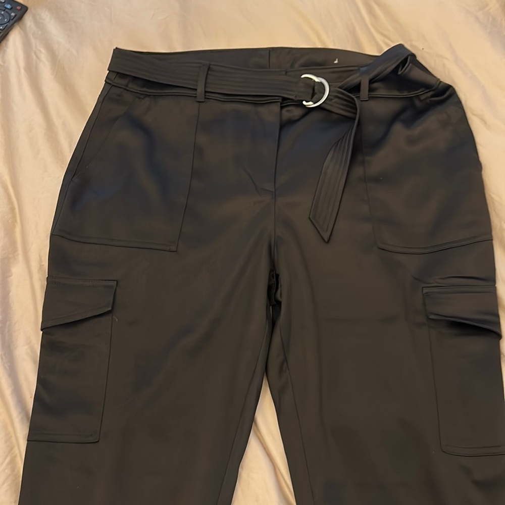 Chico’s Black Satin Relaxed Cargo Pants Size 10